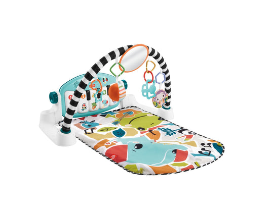 Fisher-Price Glow And Grow Kick & Play Piano Gym Baby Playmat With Musical Learning Toy, Blue - French Version
