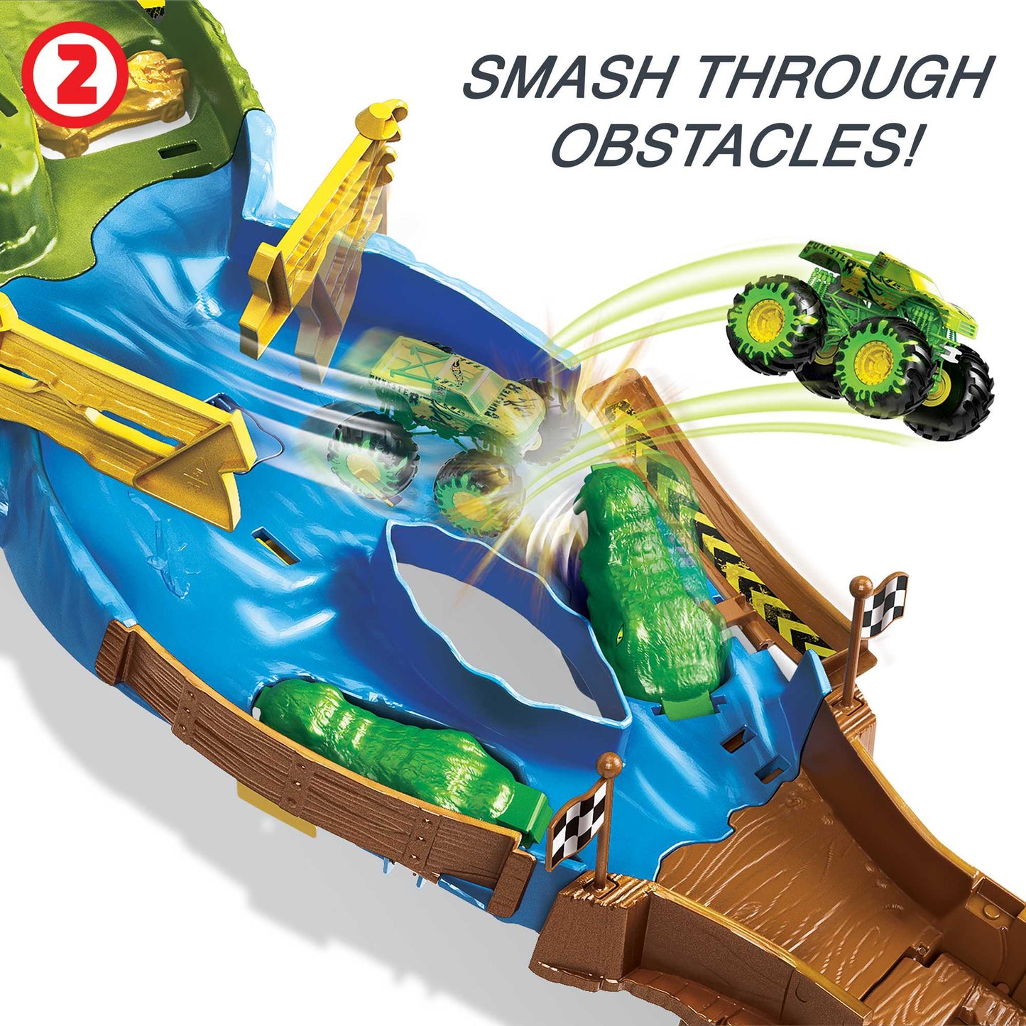 Hot Wheels Monster Trucks Playset With 2 1:64 Scale Toy Trucks